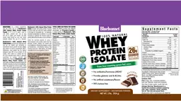 Label for 100% Natural Whey Protein Isolate Natural Chocolate