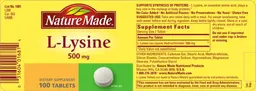 Label for L-Lysine 500 mg