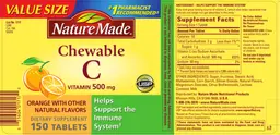 Label for Chewable Vitamin C 500 mg