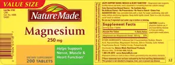 Label for Magnesium 250 mg