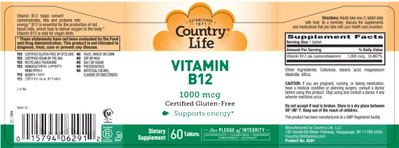 Label for Vitamin B12 1000 mcg