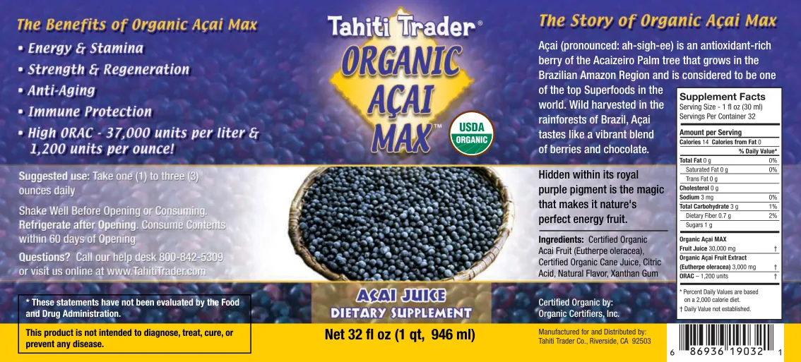 Label for Organic Acai Max