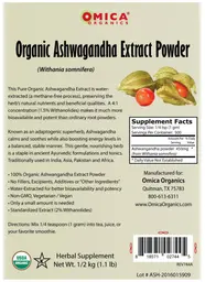 Label for Organic Ashwagandha Extract Powder