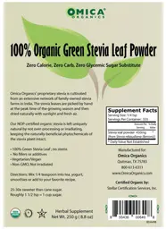 Label for 100% Organic Green Stevia Leaf Powder