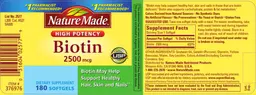 Label for High Potency Biotin 2500 mcg