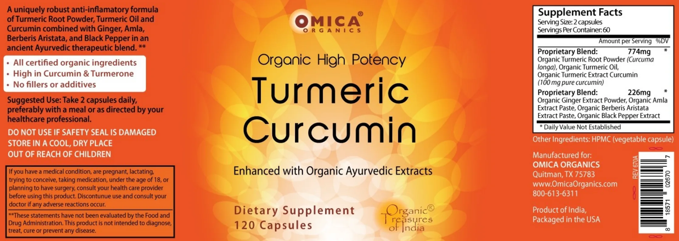 Label for Turmeric Curcumin