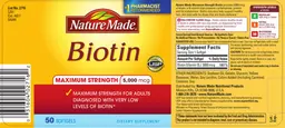 Label for Maximum Strength Biotin 5,000 mcg