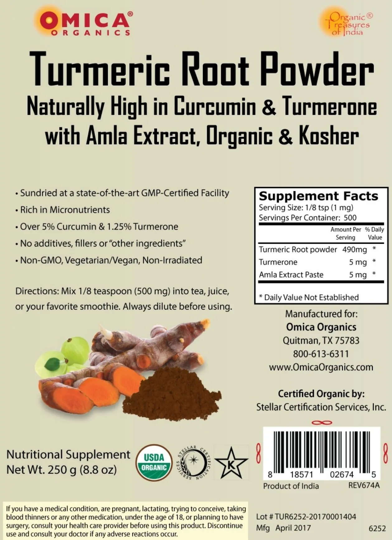 Label for Turmeric Root Powder