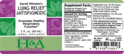 Label for David Winston's Lung Relief Antispasmodic