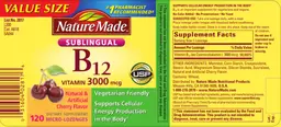 Label for Vitamin B12 3000 mcg Cherry Flavor