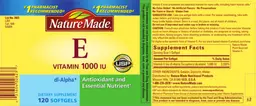 Label for Vitamin E 1000 IU