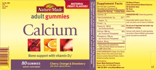 Label for Calcium Adult Gummies