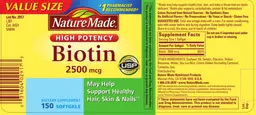 Label for High Potency Biotin 2500 mcg