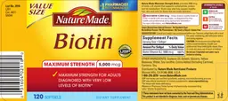 Label for Maximum Strength Biotin 5,000 mcg