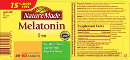 Label for Melatonin 5 mg