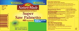 Label for Super Saw Palmetto 480 mg