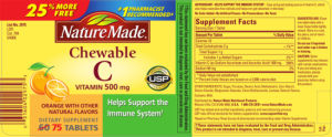 Label for Chewable Vitamin C 500 mg