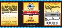 Label for Ultimate Zinc Concentrate