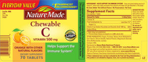 Label for Chewable Vitamin C 500 mg