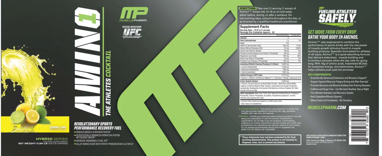 Label for Amino 1 Lemon Lime