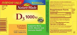 Label for D3 1000 IU