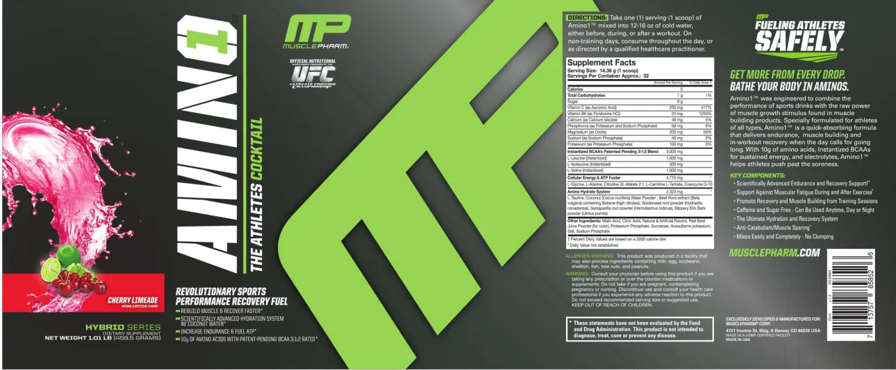 Label for Amino 1 Cherry Limeade