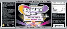 Label for Creatine Chewies Tropical Wild Berry Grape