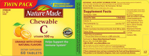 Label for Chewable Vitamin C 500 mg