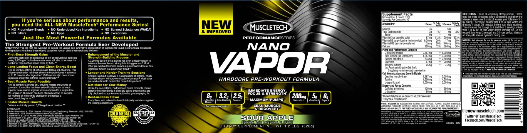 Label for Nano Vapor Hardcore Pre-Workout Formula Sour Apple