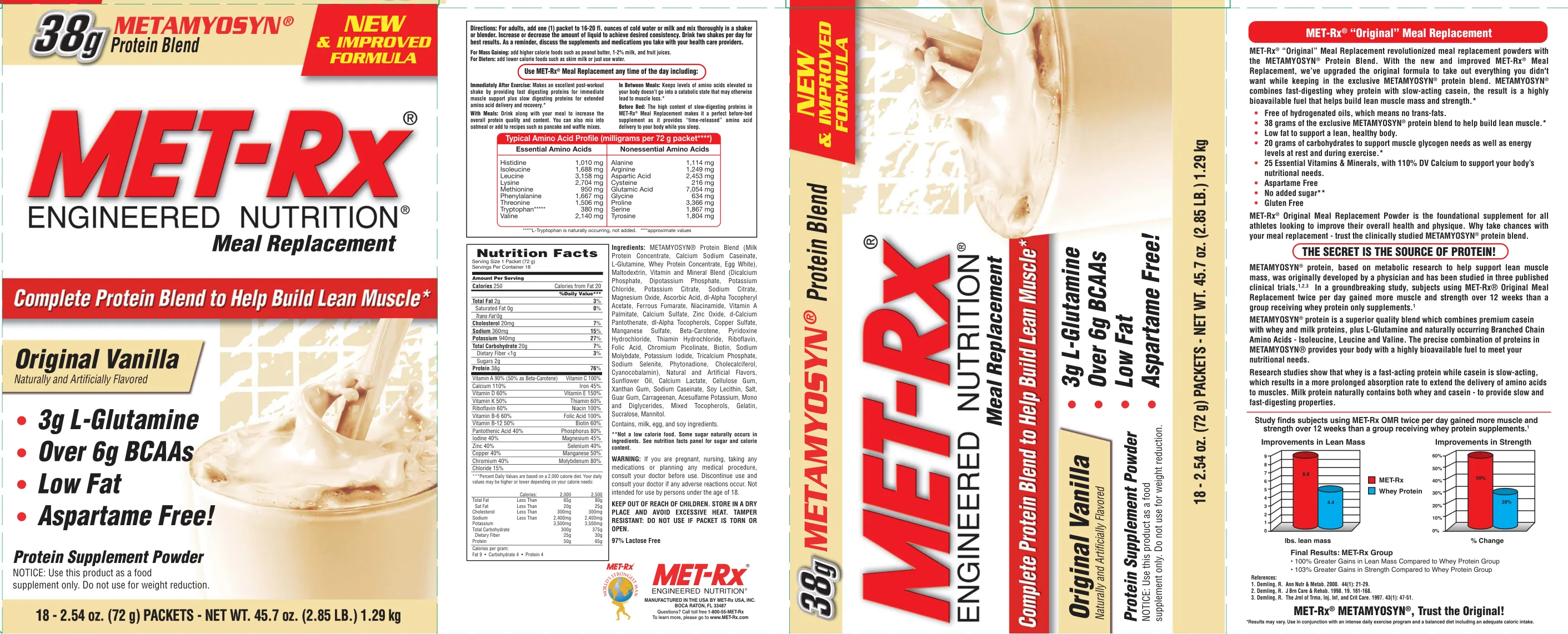 Label for MET-Rx Meal Replacement Original Vanilla