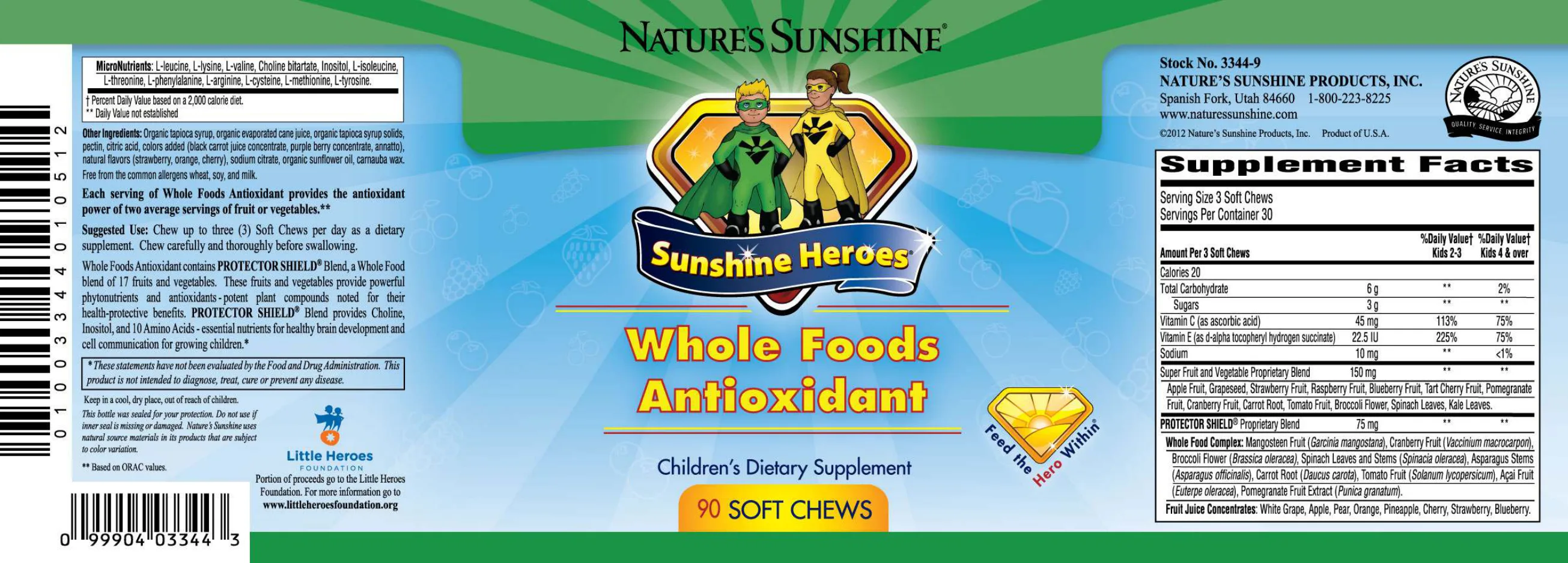 Label for Sunshine Heroes Whole Foods Antioxidant