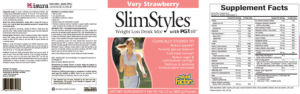 Label for SlimStyles Weight Loss Drink Mix Very Strawberry