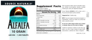 Label for Alfalfa 648 mg