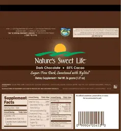 Label for Nature's Sweet Life Dark Chocolate 55% Cacao
