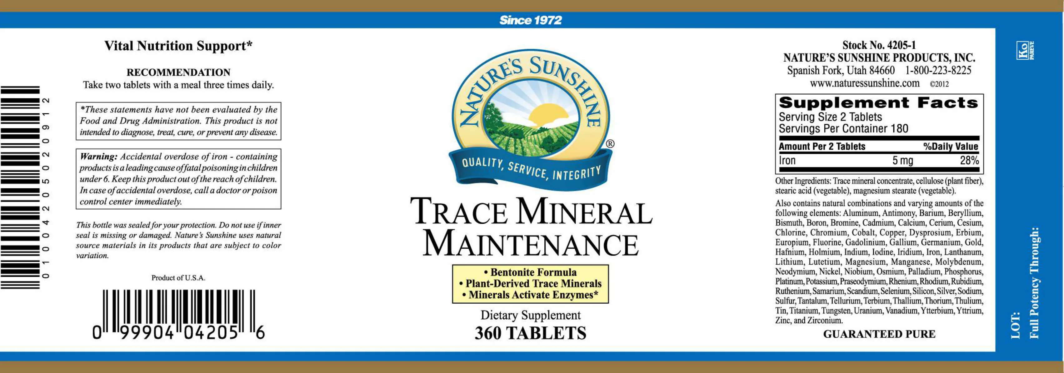 Label for Trace Mineral Maintenance