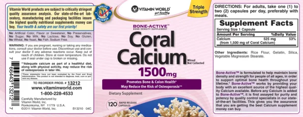 Label for Bone-Active Coral Calcium 1500 mg
