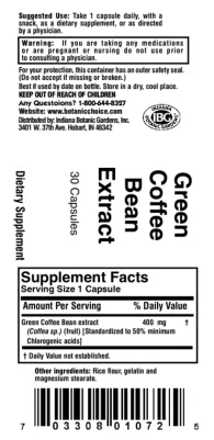 Label for Green Coffee Bean Extract