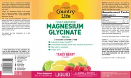 Label for Magnesium Glycinate 400 mg Tangy Berry Flavor