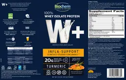 Label for W+ 100% Whey Isolate Protein Infla-Support