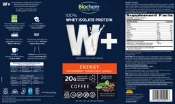 Label for W+ 100% Whey Isolate Protein Energy