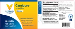 Label for Carnipure L-Carnitine 1000 mg