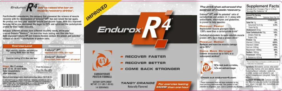 Label for Endurox R4 Tangy Orange
