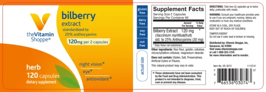 Label for Bilberry Extract 120 mg
