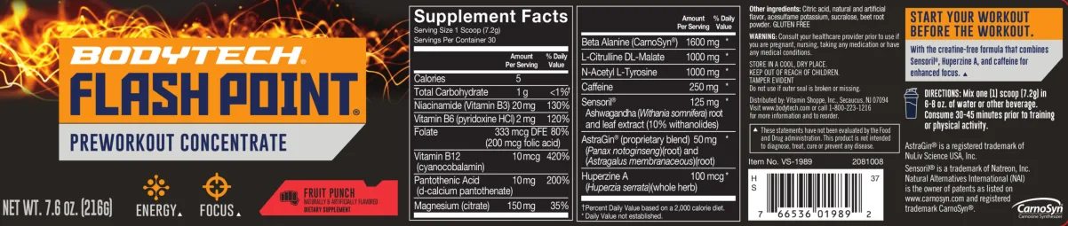 Label for Flash Point Fruit Punch