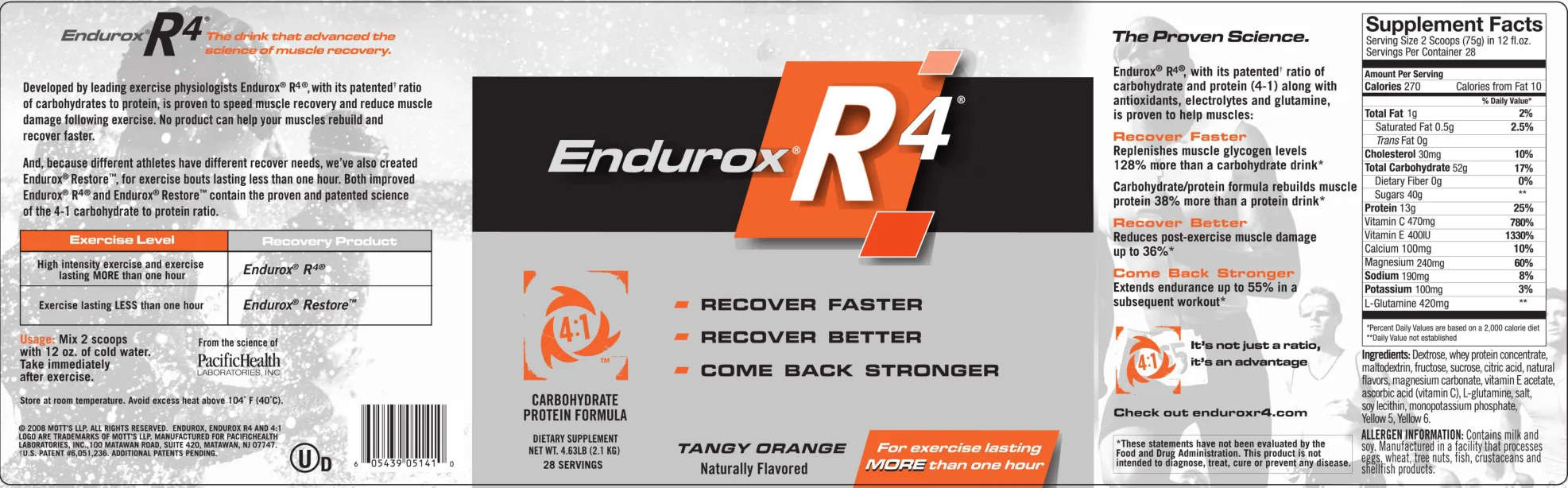 Label for Endurox R4 Tangy Orange