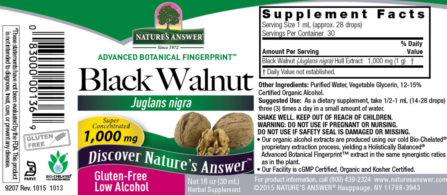 Label for Black Walnut 1,000 mg