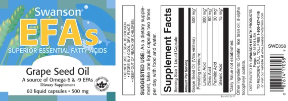 Label for Grape Seed Oil 500 mg