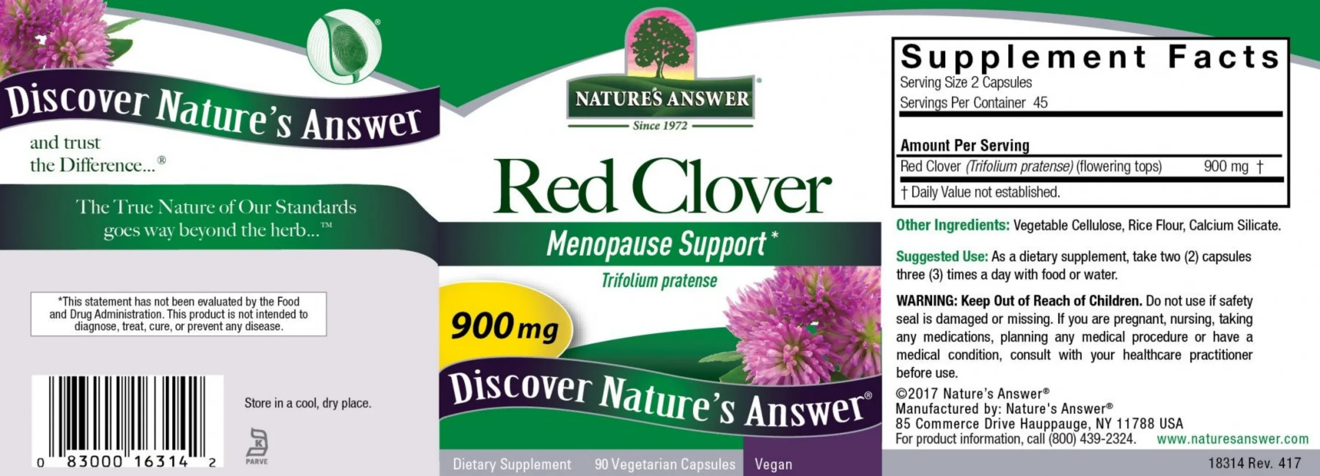 Label for Red Clover 900 mg