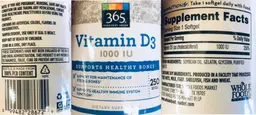 Label for Vitamin D3 1000 IU