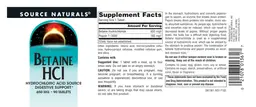Label for Betaine HCl 650 mg